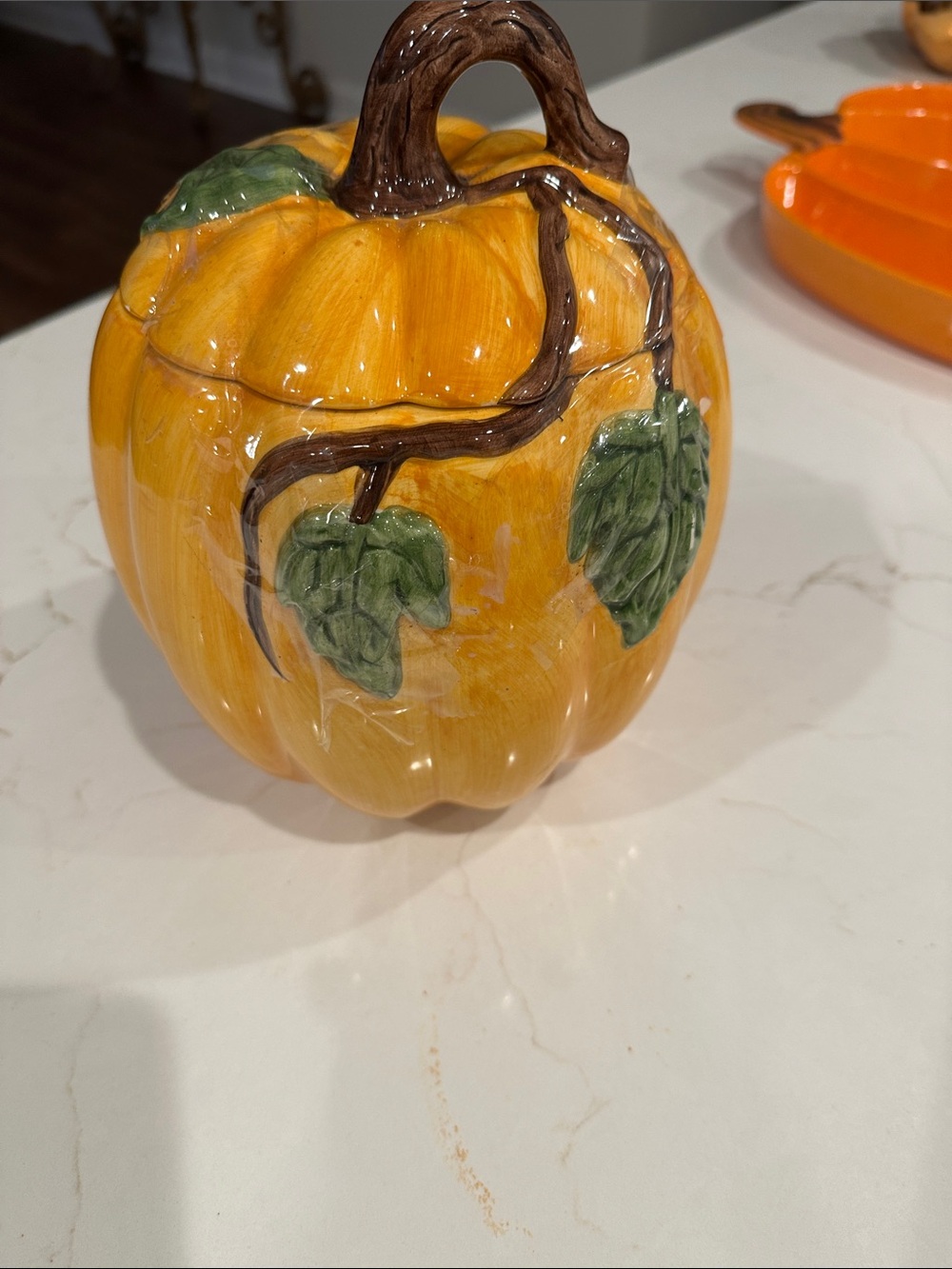 Decorative Ceramic Pumpkin Canister - Yellow Fall Accent